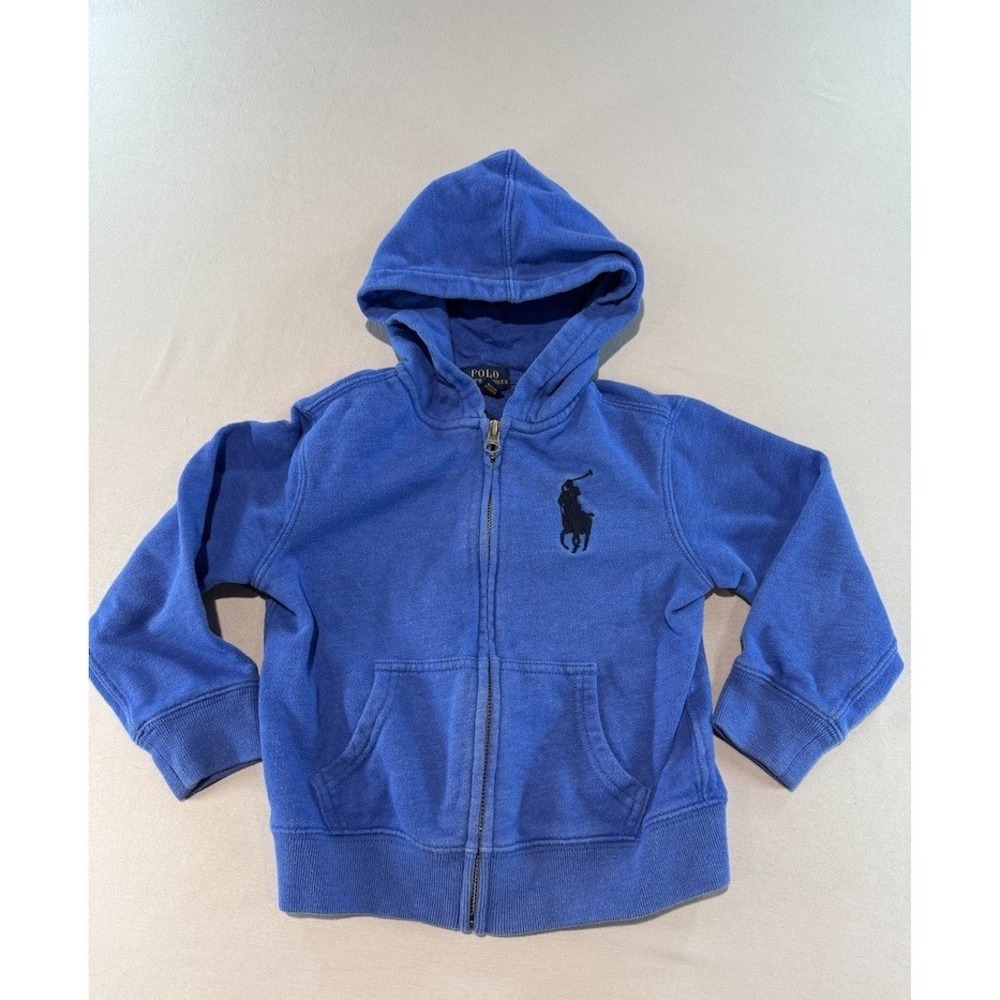 Early 2000s Polo Ralph Lauren Kids Zip Hoodie Blue Big Pony Logo Size 4T